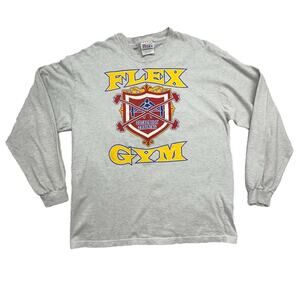 Vintage Flex Gym Shirt Size L 90s Rare Long Sleeve Bodybuilding Hanes Beefy